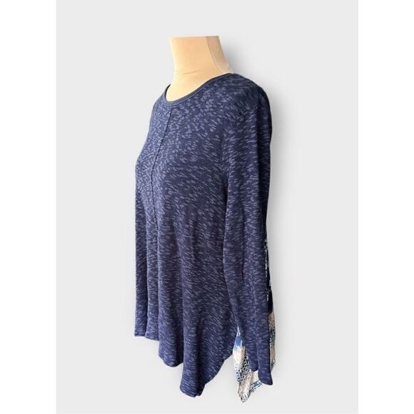 Max Jeans Women's M Heather Knit Lightweight Pullover Blue Marl Boho Panel Back - Picture 2 of 6